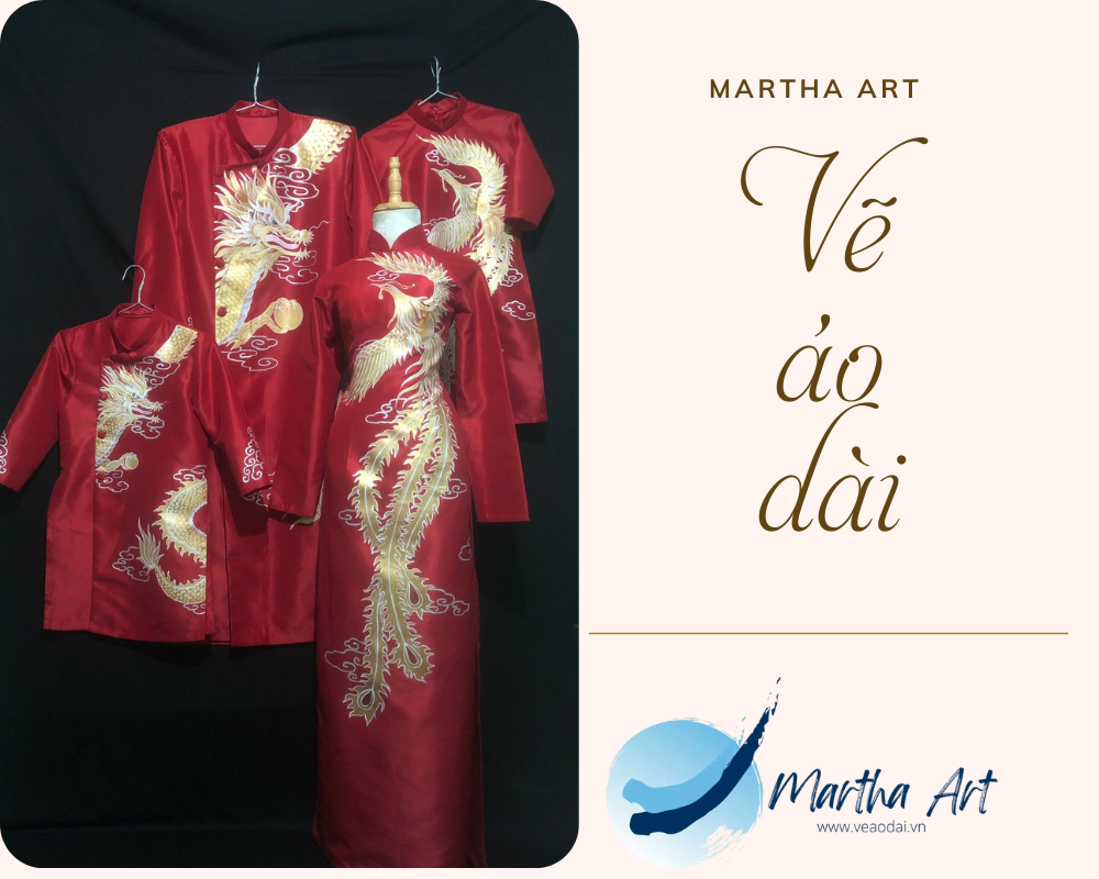 vẽ áo dài cưới đỏ