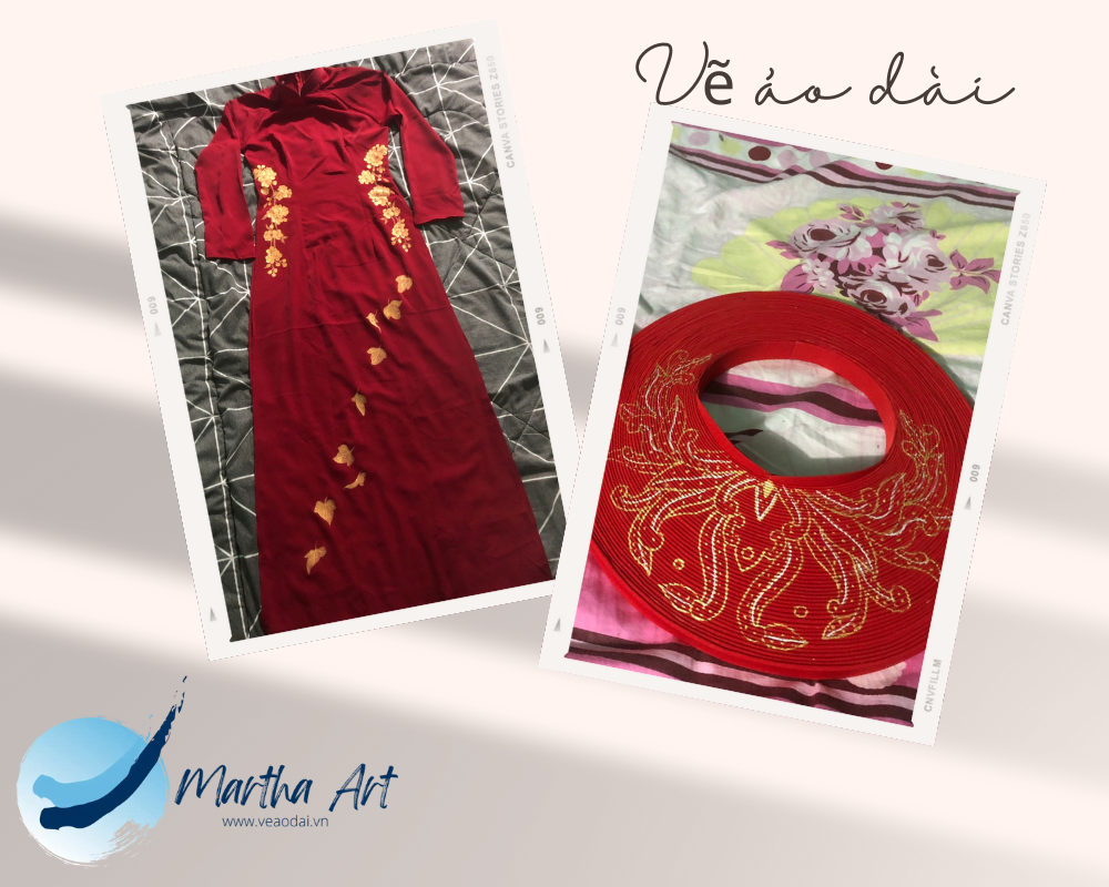 vẽ áo dài cưới đỏ