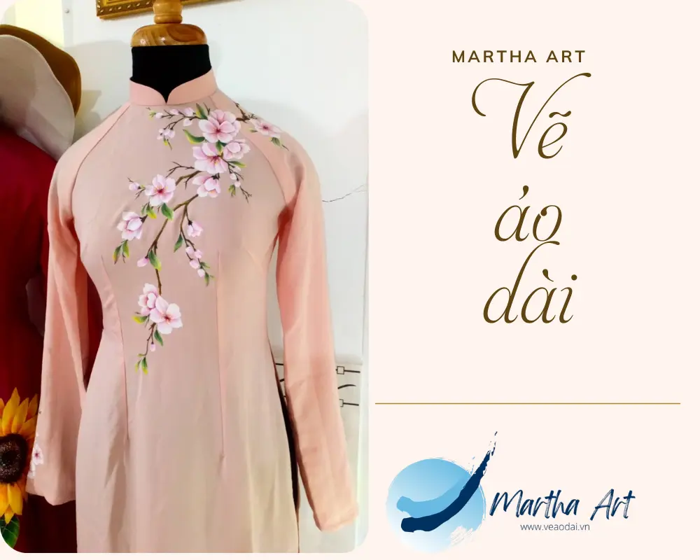Vẽ áo dài cưới hoa đào