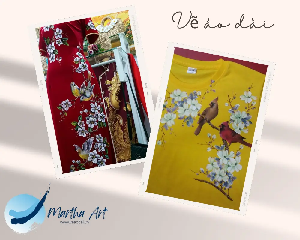 Vẽ áo dài cưới hoa đào