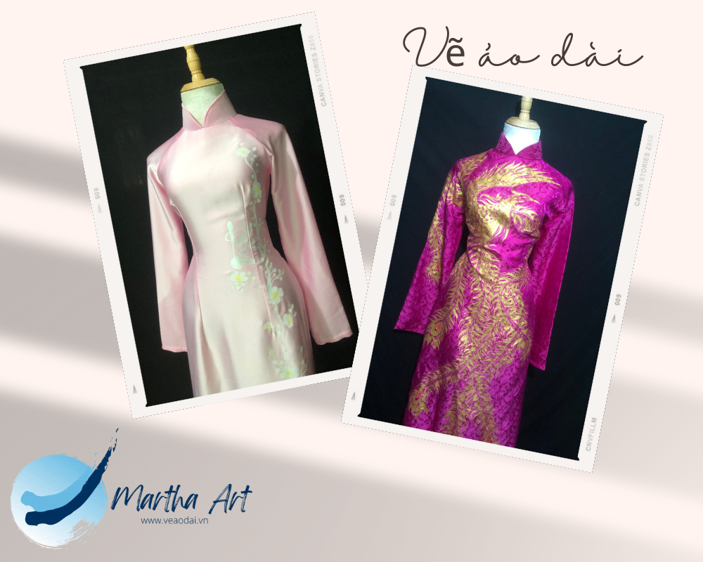 vẽ áo dài cưới hồng