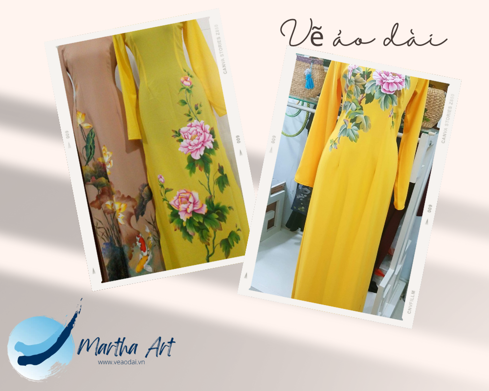 vẽ áo dài cưới vàng