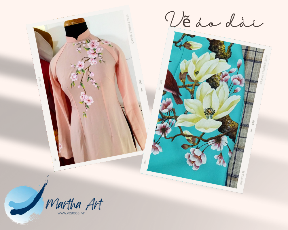 Vẽ áo dài bà sui hoa đào