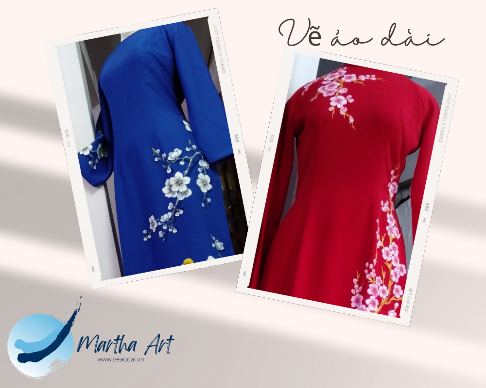 Vẽ áo dài bà sui hoa đào