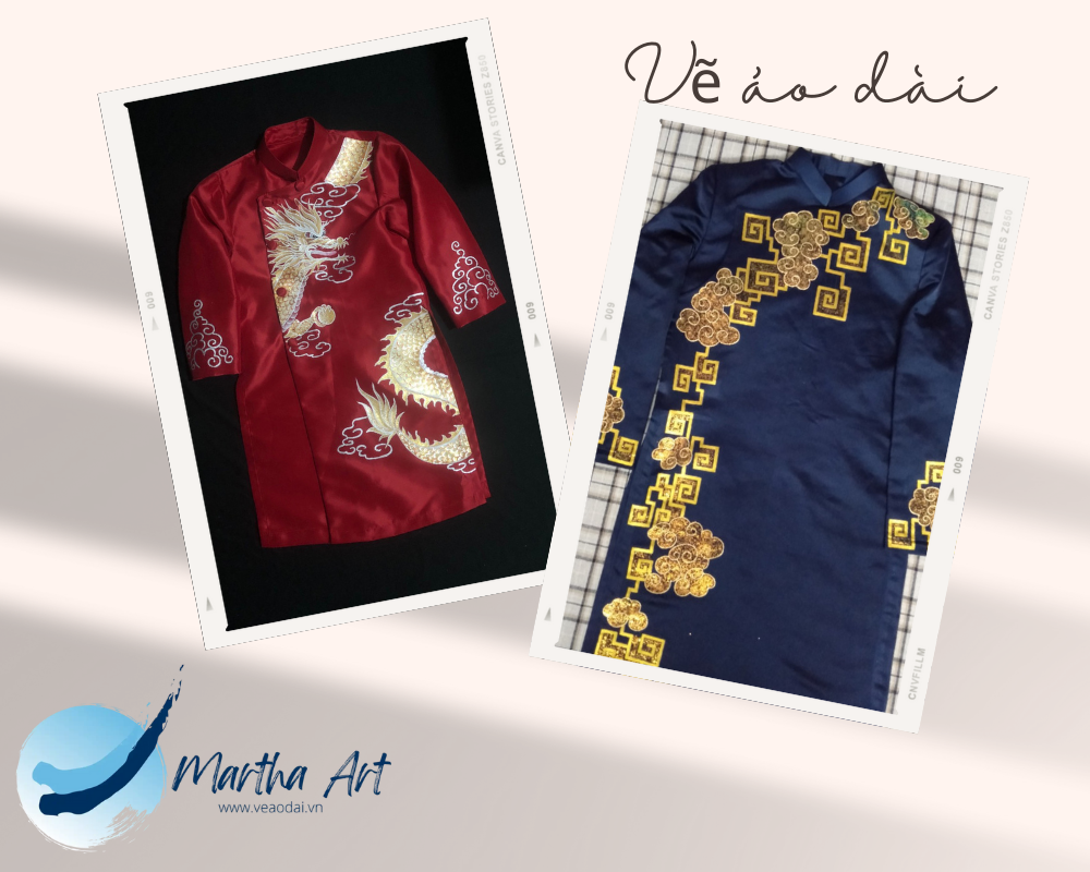 vẽ áo dài nam chụp ảnh kỷ niệm
