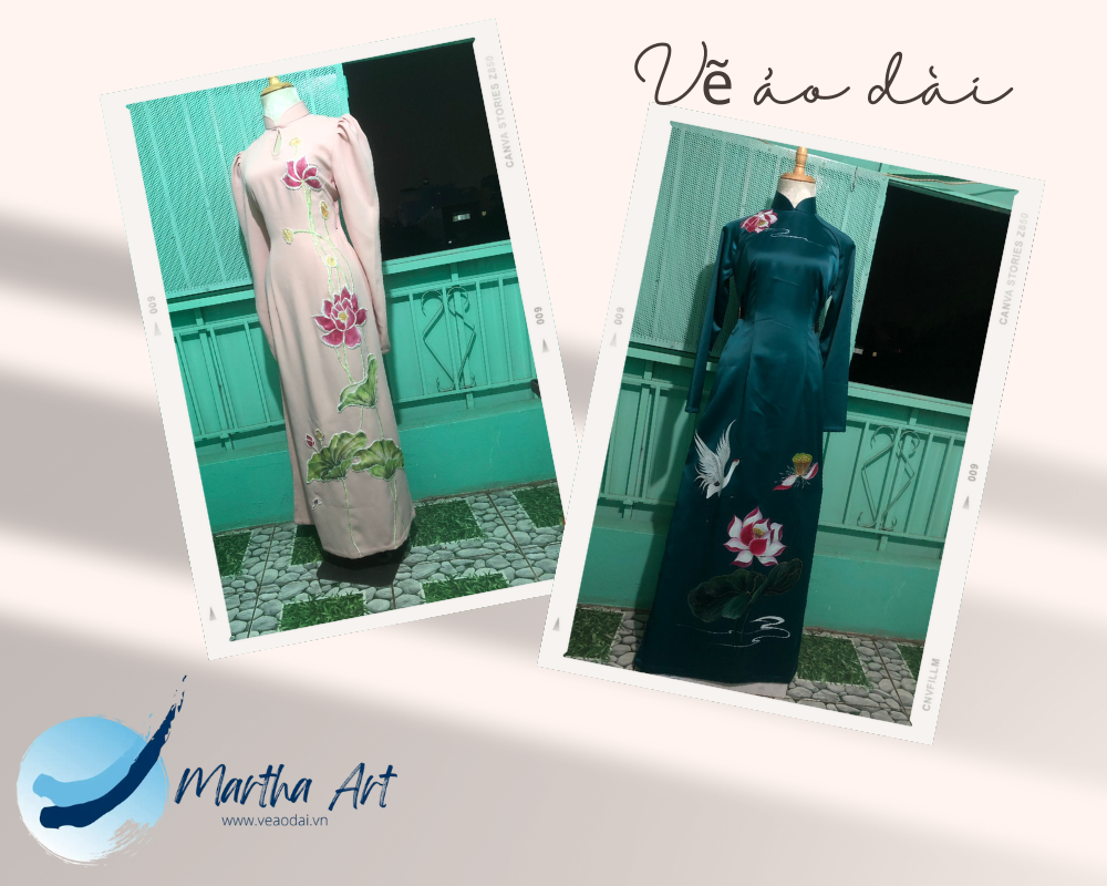 họa tiết hoa sen trên áo dài