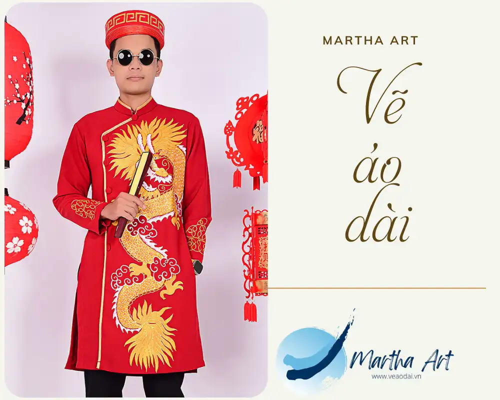 Vẽ Áo Dài Nam Hình Long Phụng