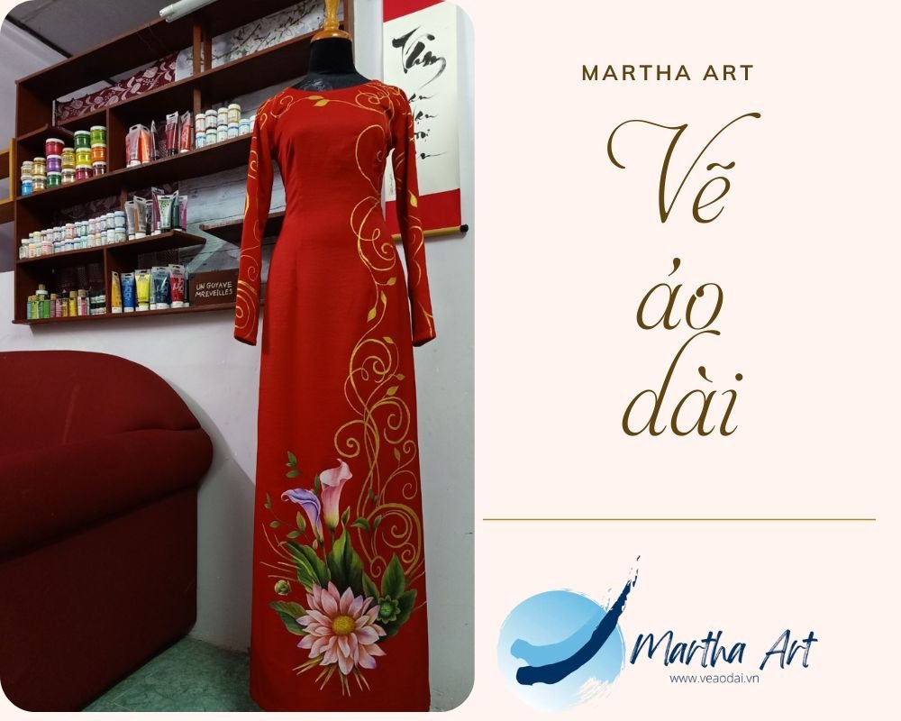 mẫu áo dài nhung đỏ đẹp